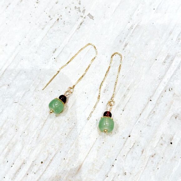 green crystal threader drop earrings H73 - Picture 3 of 5
